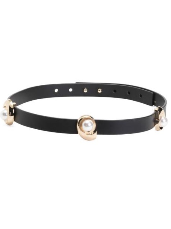 LELE SADOUGHI Black Pearl Accent leather Belt